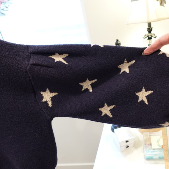 STORIA Navy Crop Carigan Sweaster with Ecru  STARS on sleeve  womans M - Picture 3 of 8